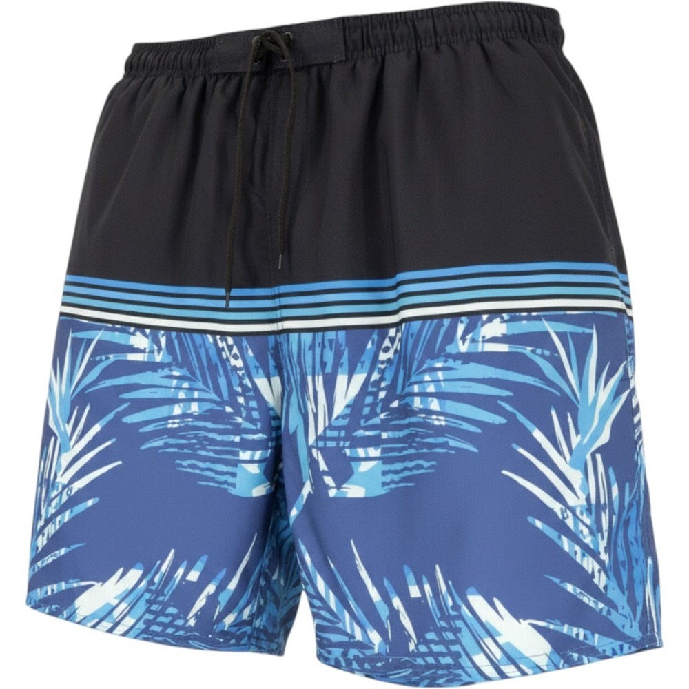 Burnside Mens‎ Pocket Quick Dry Tropical Print Swim Trunks Shorts Black/Blue XL